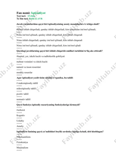 iqtisodiyot faniga oid testlar to‘plami — DOCX