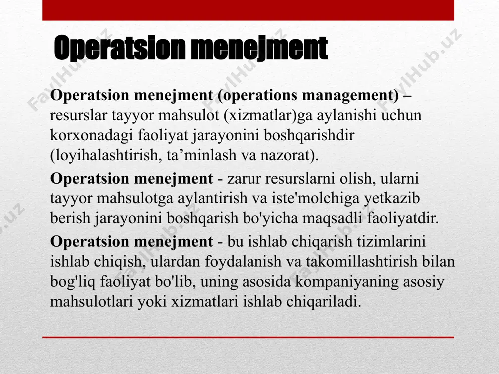 uchun zarur bo'lgan resurslar va xizmatlar qimmatlidir. qiymat zanjiri nima? qiymat zanjiri - bu mahsulot yoki xizmatni yaratish uchun zarur bo'lgan jarayonlar to'plamidir. qiymat zanjiri, kompaniyaning iste'mol qiymatini yaratishga qaratilgan (asosiy va yordamchi) faoliyati to'plami, buning natijasida xaridor mahsulot yoki xizmatga ega bo'ladi. qiymat zanjiri kontseptsiyasi amerikalik iqtisodchi m.porter tomonidan 1985 yilda taklif qilingan. qiymat zanjiridagi asosiy faoliyat turlari: kirish logistikasi, ishlab chiqarish jarayoni, chiqish logistikasi, marketing, xizmat ko'rsatish bo'limlari. qiymat zanjiri menejmenti qiymat zanjiri menejmenti (value chain management) – bu butun qiymat zanjiri bo'ylab integral faoliyatning umumiy ketma-ketligini va mahsulot oqimi haqidagi ma'lumotlarni boshqarish jarayoni. u iste'molchilar uchun mahsulotning maksimal qiymatini yaratishga va tashkilot uchun uni sotish samaradorligiga qaratilgan. qiymat zanjirini boshqarishning maqsadi jarayonning barcha ishtirokchilarining uzluksiz integratsiyalashuvini ta'minlashdan iborat bo'lib, bu mijozlar ehtiyojlarini qondirishga imkon beradi. shartli ravishda qiymat zanjiri menejmenti – ta'minot zanjiri boshqaruvi, ishlab chiqarishni boshqarish, sotishni boshqarishga bo'linadi. qiymat zanjiri samaradorligini ta’minlovchi 6 ta bajarilishi …