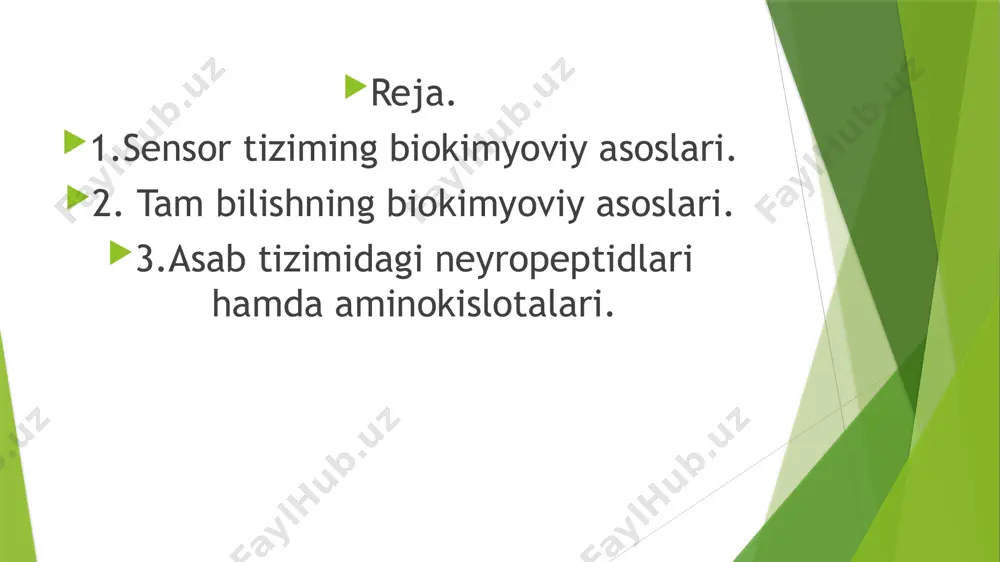 vchi aminokislotalar mavjud, ya’ni ular asab tizimining salbiy omillarga qarshi turish qobiliyatiga javobgardir. eʼtiboringiz uchun rahmat! image1.png image2.png image3.png image4.png image5.png image6.jpeg image7.png image8.jpeg image9.jpeg