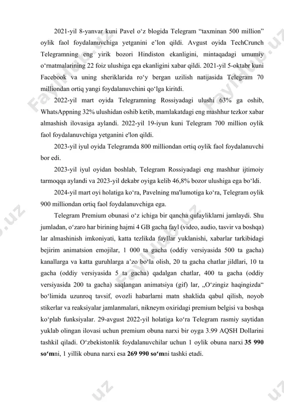 larning notanish oʻsmirlarga yozishi taqiqlanadi. yangi funksiya kattalarga 18 yoshga toʻlmagan, ularning sahifasiga obuna boʻlmagan oʻsmirlarga yozish imkoniyatini bermaydi. oʻsmirlar esa, oʻz navbatida, sahifasiga aʼzo boʻlish uchun soʻrov yuborgan foydalanuvchilarning shubhali xatti-harakatlari toʻgʻrisida ogohlantiriladi. facebook ijtimoiy tarmogʻi instagramʼning 13 yoshgacha boʻlgan bolalar uchun moʻljallangan maxsus versiyasini ishlab chiqadi. maʼlum qilinishicha, facebookʼning oʻzida hozirda shunday texnologiya mavjud boʻlib, u messenger kids deb nomlangan. ammo undagi barcha funksiyalar hamda tarkibiy qism oʻsmirlar (14–18 yosh) uchun moslashtirilgan. ishlab chiqiladigan yangi ilovaga esa ota-onalarga farzandining sahifalarini nazorat qilishga imkon beruvchi tizim kiritiladi. "biz bolalar uchun doʻstlar bilan aloqada boʻlishi, yangi sevimli mashgʻulotlari, qiziqishlari bilan bemalol shugʻullana olishlari uchun ota-onalar tomonidan boshqariladigan tizim kiritiladigan instagram ishlab chiqishni rejalashtirmoqdamiz", – deya taʼkidlagan kompaniya vakili djo osborne. · instagram. bu eng mashhur ijtimoiy tarmoqlardan biri bo'lib, uning asosiy maqsadi fotosuratlar, videolar va rasmlarni almashishdir. mualliflar o'zlarining videolarini joylashtirish uchun ushbu internet platformasini egallab olishdi. bu erda siz …