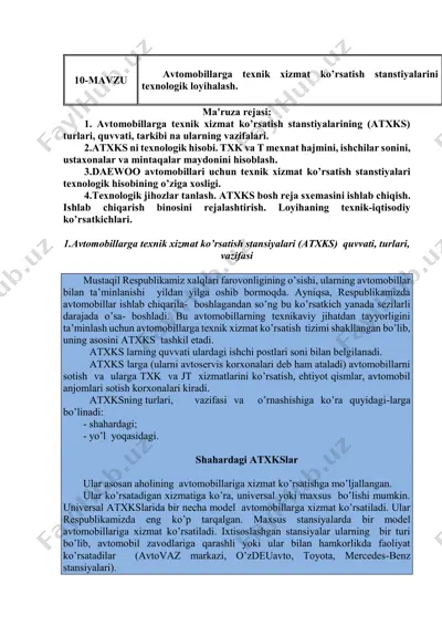 avtomobillarga texnik xizmat ko'rsatish stanstiyalari — PDF