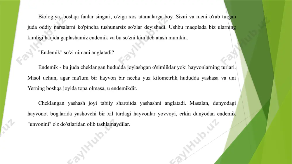 loqlar yordamida to'ldirilgan va daryolar va soylar bilan aloqasi bo'lmagan ko'lda ko'pincha noyob umurtqasizlar yoki baliqlar yashaydi. shuningdek, endemiklar paydo bo'lishining sabablari ma'lum bir iqlimni o'z ichiga oladi, ularsiz ma'lum bir turning hayoti mumkin emas. bu ba'zi bir tirik mavjudotlar sayyoramizning faqat ma'lum joylarida bir necha kilometr bilan cheklangan hududda yashashiga olib keladi. endemika misollari okean orollarida ko'plab endemik hayvonlar va o'simliklar mavjud. masalan, atlantika okeanidagi sankt-helena o'simliklarining 80% dan ortig'i endemikdir. galapagos orollarida bunday turlar ko'proq - 97% gacha. rossiyada baykal ko'li endemik flora va faunaning haqiqiy xazinasidir. bu erda barcha tirik organizmlar va o'simliklarning 75 foizini endemik deb atash mumkin. eng taniqli va ajoyib narsalardan biri - baykal muhri. baykal muhri - baykal ko'li uchun endemik shuningdek, endemiklar orasida paleoendemikalar va neoendemikalar mavjud. shunga ko'ra, birinchisi qadim zamonlardan beri mavjud bo'lgan va to'liq izolyatsiya tufayli o'xshash, ammo boshqa hududlardan rivojlangan turlardan juda farq qiluvchi hayvonlar va o'simliklardir. ularni …