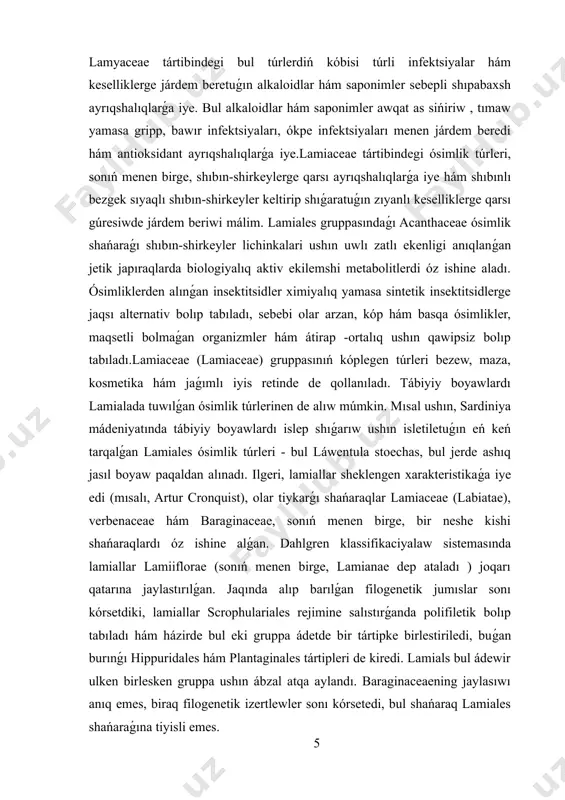 ańaraqları alınǵan parafiletik gruppa, bir qatar kishilew, anıqlaw hám shamalıq monofiletik shańaraqlardı jaratıw ushın tupten ózgertirildi. sońǵı jıllarda lamiales atategi menen tanısıw boyınsha alıp barılǵan, biraq birpara anıq emeslikler ele da saqlanıp qalıp atır. asterid gulli ósimliklerdiń molekulyar filogenetik sánesi boyınsha 2004 jılda ótkerilgen izertlewde lamialesning túbir atategi 106 million jıl aldın (má). waqıt ótiwi menen angiospermlerinin` diversifikatsiyasin uyreniwshi 2009 jılda ótkerilgen izertlewde, shama menen 50 million jıl aldın, tómen eotsenda lamialesnin` shamalıq jası anıqlanǵan. scrophulariaceae shańaraǵın daǵı scrophularia jinsi ádetde ánjir qurti dep atalatuǵın o'tsiyaqli gulli ósimliklerdiń 200 ge jaqın túrin óz ishine aladı. skrofulariyanin` barlıq túrleriniń paqali tórtmuyush, japıraqları keri bolıp, paqalinin` aqırında topar bolıp payda bolǵan ashıq, qos shijisli gulleri bar. jınıs pútkil arqa yarım sharda ushraydı. scrophularia túrleri bir neshe lepidopteran túrleri, atap aytqanda phymatopus hectoides lichinkalari tárepinen azıq-túlik ósimlikleri retinde isletiledi.bul turdin` birpara túrleri iridoidlar sıyaqlı potencial paydalı elementlerdı óz ishine alǵanlıǵı málim hám skrofulariyanin` …