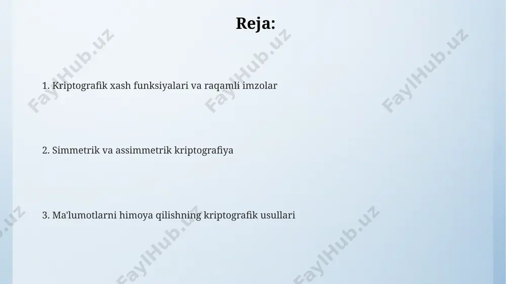 i, bu esa ayniqsa moliyaviy operatsiyalarni himoya qilishda, masalan, aqsh banklarida qo'llaniladi. kriptografik algoritmlarni tanlash kriptografik algoritm tanlashda, masalan, sha-256 yoki ripemd-160 kabi xesh funksiyalarning xavfsizlik darajasi va ishlash tezligi, tokioda bo’lib o’tgan xalqaro konferentsiyalarning natijalariga ko’ra muhim ahamiyat kasb etadi. ma’lumotlarning maxfiyligini ta’minlash uchun aes-256 yoki rsa-4096 kabi simmetrik va assimmetrik algoritmlarni tanlash, xavfsizlik darajasiga va ma’lumotlar hajmining o’lchamiga bog’liq bo’lib, aqsh milliy standartlari hisoblanadi. elektron imzo uchun ecc (elliptic curve cryptography) algoritmini tanlash, 2048 bitlik kalit uzunligi bilan, evropa mamlakatlarida keng qo’llaniladi va yuqori xavfsizlikni ta’minlaydi. xesh funksiyalari xeş funksiyalari, xususan, ripemd-160 algoritmi, 160 bitlik xesh qiymatlarini hosil qilib, ma'lumotlarning o'zgarganligini aniqlash uchun, masalan, yaponiyadagi elektron hujjat almashinuvida ishlatiladi. xeş funksiyalari, masalan, sha-256 yoki md5 algoritmlari, 256 yoki 128 bitli xesh qiymatlarini hosil qilib, ma'lumotlarning yaxlitligini tekshirish uchun o'zbekistondagi bank tizimlarida qo'llaniladi. xeş funksiyalarining bir tomonlama xususiyati tufayli, 1024 bitlik kiritish ma'lumotlaridan 256 bitlik noyob xesh qiymatini olish …