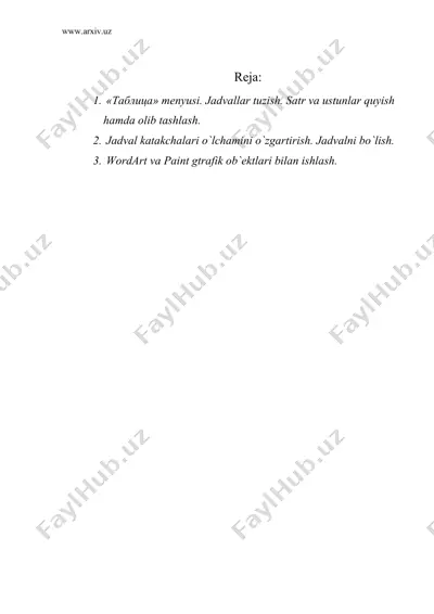 ms word da jadvallar va grafik ob`eklar bilan ishlash — DOC