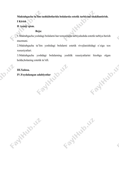 maktabgacha ta'lim tashkilotlarida bolalarda estetik tarbiyani shakllantirish — DOCX