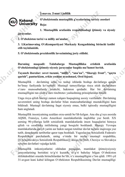 o'zbekistonda mustaqillik g'oyalarining tarixiy asoslari — DOCX