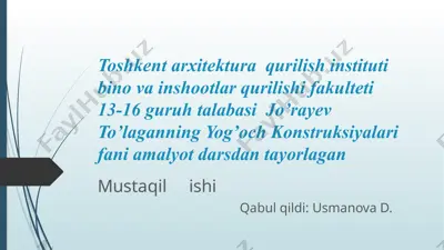 yelimlangan yog’och fermalari hisobi — PPTX