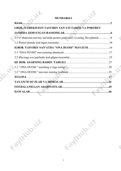 tasviriy san'atda "ona duosi" mavzusi — DOCX
