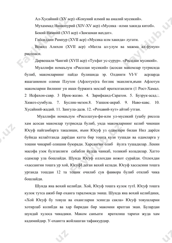 машхур созанда ва хофизлар, макомлар, уларнинг тузилиши янги маком яратиш устида ишлаш йул-йуриклари, мусикий тараккиётлари яхшиланган ва яхшиланаётган бошка мамлакатлар каби масалалар ёритилар эди. адабиётлар 1. илёс акбаров. мусика лугати. г.гулом нашриёти. т.: 1997 й. 2. р.т.акбаров. мусика сехрлари. т.: 2000 й. 3. фитрат. «узбек классик мусикаси ва уни тарихи». т.; фан. 1993 й. 4. а. одилов. «узбек халк чолгуларида ижрочилик тарихи». т.; «укитувчи». 1995й 5. х.хамидов. « узбек анъанавий кушикчилик маданияти 6. тарихи». т.; «укитувчи». 1996 йи. 7. а. левиев «узбек миллий чолгучилик тарихи». т.; «укитувчи». 2005 й.