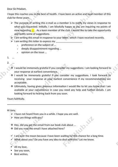 club membership feedback email template — DOCX