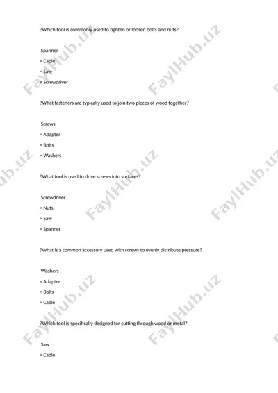 asbob va ulanish elementlari bo‘yicha testlar to‘plami — DOCX