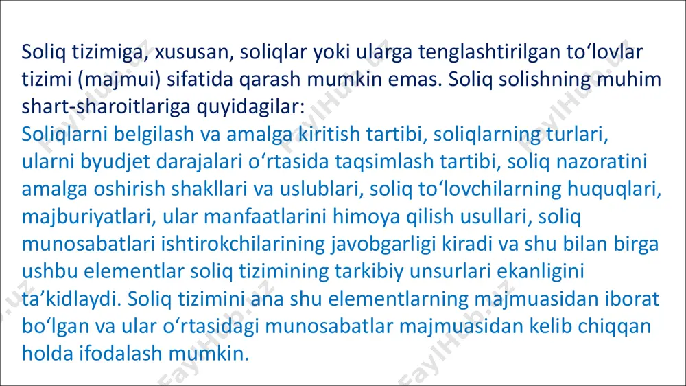 soliqlar to‘g‘ridan to‘g‘ri daromadga va mol- mulkka qaratiladi (soliqqa tortishning bevosita shakli). tovarning bahosida to‘lanadigan yoki tarifga kiritiladigan tovarlar va xizmatlardan olinadigan soliqlar egri soliqlarga kiradi. tovar va xizmatlarning egasi ularni sotishda soliq summalarini olib, ularni davlatga o‘tkazadi. 1-jadval davlat byudjeti daromadlari hajmi, mlrd. so‘m t/r ko‘rsatkichlar 2016- yil 2017- yil 2018- yil 2019- yil 2020- yil daromadlar, jami 41 043,4 49 681,0 79099,1 112165,4 128460,0 1 bevosita soliqlar 9 852,8 11 539,4 15656,2 31676,8 40719,0 2 bilvosita soliqlar 21 130,7 26 133,2 41280,4 46428,5 58244,2 3 resurs to‘lovlari va mulk solig‘i 5 306,2 6 867,4 12663,4 19680,8 20690,3 4 yuqori daromaddan olinadigan soliq 1 401,9 1 415,2 1528,0 107,9 - 5 boshqa daromadlar 3 351,8 3 725,8 7971,1 14271,4 8806,5 manba: o‘zbekiston respublikasi moliya vazirligi ma’lumotlari. daromadlar oladigan (mol-mulkka va shu kabilarga egalik qiladigan) xo‘jalik yurituvchi subyektlar to‘g‘ri soliqlarning pirovard to‘lovchisi hisoblanadi, narxlarga ustamalar orqali soliq yuki yuklab qo‘yiladigan …