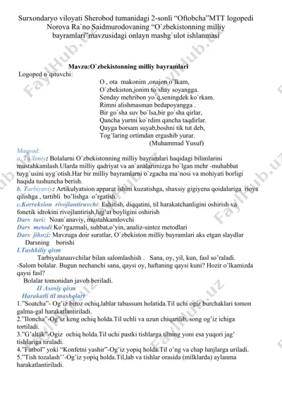 "o`zbekistonning milliy bayramlari onlayn mashg'uloti" — DOCX