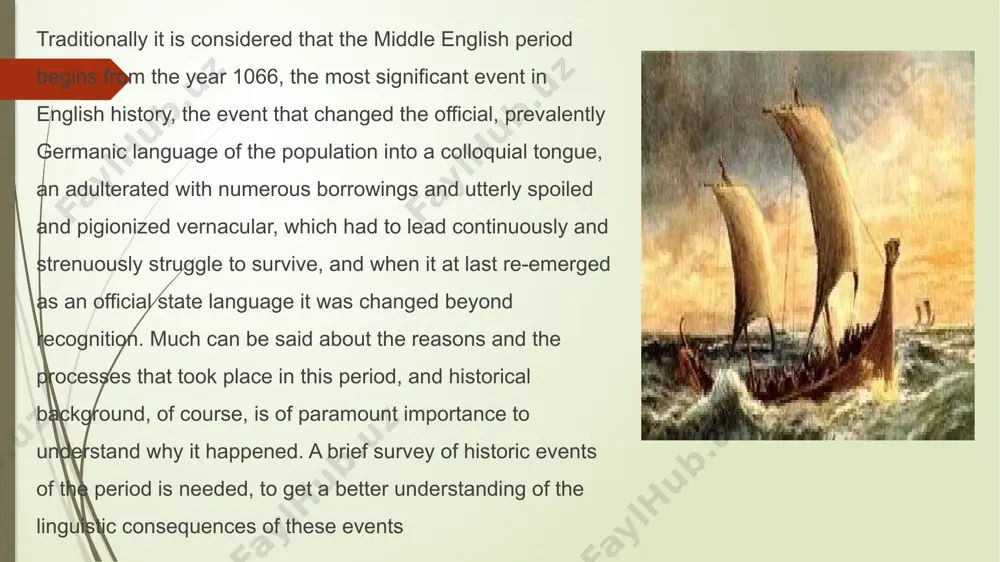 shameful treaty contributed to the peaceful and happy life of the southern part of the country, and the majority of written monuments of anglosaxon culture are dated back to those happy years. chronicles, translations of latin works on geography, the beginnings of grammar, numerous religious texts and finally the very text of the most significant epic poem, beowulf, are dated back to the years of king alfred and the danelaw. the scandinavians, for their part, not only came to collect money but comprehended that the very territory of the islands was much more suitable for living and economic activity and moved and settled there. they mixed with the local population, and without much effort penetrated into that community which was to become the basis for the english nation. their languages were similar, so mutual understanding was not specifically difficult, only some simplification was needed as is usual when languages differ …