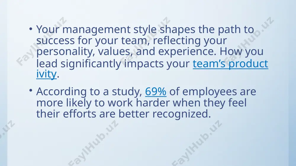 ctively seeks to understand the concerns and aspirations of their team offers support and guidance. 7. coaching management style focuses on developing individual team members’ skills and abilities through mentoring and coaching. for example, a manager who regularly provides feedback and guidance to help team members grow in their roles. 8. charismatic management style leaders who rely on their charm and vision to inspire and influence their team. for example, a manager who captivates and motivates their team through a compelling vision for the future. 9. transactional management style involves exchanging rewards or punishments based on performance. for example, a manager who provides bonuses for achieving specific targets or reprimands for failing to meet expectations. 10. collaborative management style emphasises teamwork and collaboration, where decisions are made collectively. for example, a manager who encourages open communication and seeks input from all team members in decision-making processes. tl;dr: management style vs. …