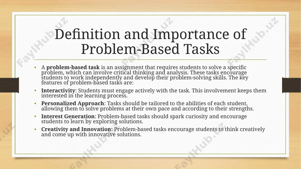 apply logic and structure in solving problems. creativity: the originality and innovation in their solutions. educational materials and problem-based tasks as tools for personal development adapting educational materials to the age characteristics of students and integrating problem-based tasks promotes both intellectual and personal growth. students learn not only academic content but also how to think critically, collaborate, and solve real-world problems. problem-based tasks encourage: self-regulated learning: students develop the ability to manage their learning and think independently. social skills: through group-based tasks, students improve communication, teamwork, and leadership abilities. problem-solving skills: students become better at approaching complex problems and finding effective solutions. conclusion adapting educational materials to age characteristics based on problem-based tasks significantly enhances the learning process. these tasks stimulate critical thinking, foster creativity, and encourage independent learning. by considering the developmental needs and interests of each age group, educators can design materials that are not only engaging but …