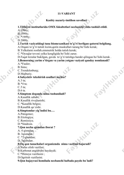 kasbiy nazariy-imtihon savollari — DOCX