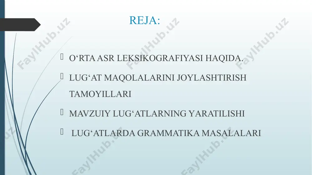 n so‘z. 2. sarlavhaga chiqarilgan so‘zning fonetik va orfografik izohi va undan hosil qilingan shakllar. 3. sarlavhaga chiqarilgan so‘z va undan hosil qilingan shakllarning grammatik tavsifi. 4. so‘zning etimologiyasi. 5. sarlavha so‘z va undan hosil qilingan shakllarning semantik tahlili. 6. sarlavha so‘z va undan hosil qilingan shakllar semantik tavsifini tasdiqlovchi materiallar. 7. sarlavha so‘z va undan hosil qilingan shakllar-ma’nolarining rumiy (turk), arab, fors va boshqa tillarda ifodalanishi. 8. o‘zidan oldingi mualliflar fikrlariga munosabati. 9. ilovalar. navoiy asarlari asosida tuzilgan lug‘atlarda so‘zning semantik tahliliga ham katta o‘rin beriladi. bu lug‘atlarning deyarli hammasida so‘z ma’nosi ikki guruhga bo‘linadi: ma’noyi haqiqiy yoki ma’noyi asliy ma’noyi majoziy mavzuiy lug‘atlarning yaratilishi tilshunoslik tarixida ideografik lug‘atlar yaratish alohida qimmatga ega. bunday lug‘atlarning maqsadi borliq elementlari haqidagi ma’lum tushuncha qanday moddiy vositalar yordami bilan ifodalanishini ochib berishdan iborat bo‘ladi. demak, ideografik lug‘atlarda «borliq + borliqning ongda aks etishi + nom» tamoyiliga bo‘ysuniladi. v. v. morkovkin, yu. n. …