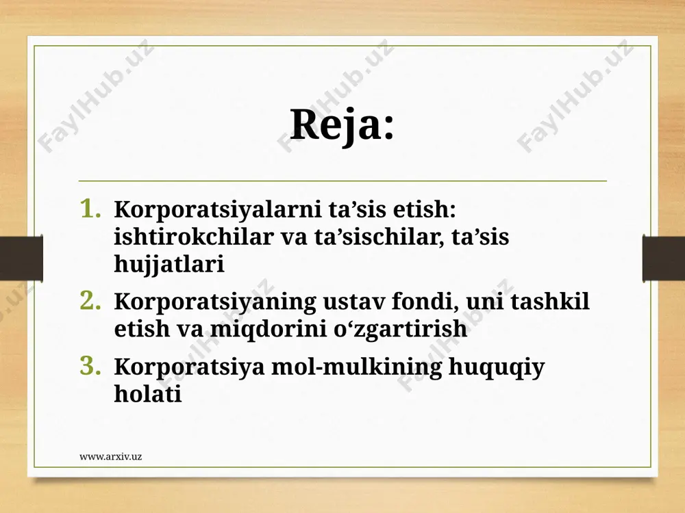 uz jamiyatni ta’sis etish orqali tuzish yuridik yoki jismoniy shaxs bo‘lgan va uni tuzish haqidagi ta’sis shartnomasini imzolagan ta’sischilar qaroriga asosan amalga oshiriladi. aksiyadorlik jamiyatini tuzuvchi yuridik shaxs sifatida har qanday boshqa aksiyadorlik jamiyati ta’sischi boiishi mumkin. yangi jamiyatni tashkil etish to‘g‘risidagi qarorni tegishli jamiyatning kuzatuv kengashi qabul qiladi. aksiyadorlarning umumiy yig‘ilishi faqat jamiyatning xolding kompaniyalari, moliya-sanoat guruhlari va boshqa tijorat tashkilotlari birlashmalarida ishtiroki masalasini ko‘rib chiqadi. bunday qarorlar aksiyadorlar umumiy yig‘ilishining bayonnomasida nazarda tutilgan bo‘lishi lozim. jamiyatni ta’sis etish to‘g‘risidagi qaror ta’sis yig‘ilishi tomonidan qabul qilinadi. jamiyat bir shaxs tomonidan tashkil etiladigan hollarda, uni ta’sis etish to‘g‘risidagi qaror ushbu shaxs tomonidan yakka holda qabul qilinadi. ta’sis yig‘ilishi quyidagi uchta asosiy masalani hal etishi lozim: jamiyatni tashkil etish, uning nizomini tasdiqlash, jamiyatni boshqarish organlarini saylash. bunda qaror aynan ko‘rsatilgan ketma-ketlikda qabul qilinishi kerak. ovoz berish natijalari ta’sis yig‘ilish bayonnomasida qayd etilishi lozim. ta’sischilar bir nechta boigan hollarda ular o‘rtasida jamiyatni …