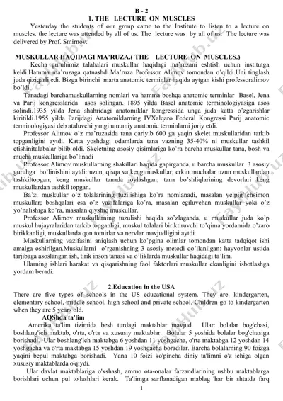 muskullar haqidagi ma’ruza (the lecture on muscles) — DOCX