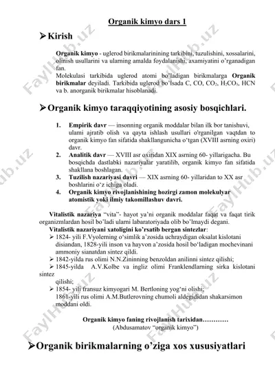 organik kimyo dars 1 — DOCX