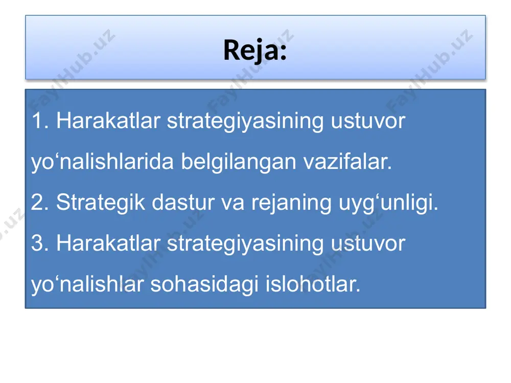 rshi kurashish va huquqbuzarliklarning oldini olish tizimini takomillashtirish davlat organlari xodimlari, ta'lim muassasalari o'quvchilari va jamoatchilik o'rtasida terrorizm, ekstremizm va boshqa jinoiy faoliyatni oldini olishga qaratilgan kompleks profilaktik-tushuntirish tadbirlarini o'tkazish. ushbu mavzularda bir qator radio va teledasturlar tashkil etish huquqiy ta'lim va huquqiy tarbiya tizimini takomillashtirish va kuchaytirish mexanizmini o'z ichiga olgan davlat ta'lim standartlari va o'quv dasturlarini ishlab chiqishni nazarda tutuvchi vazirlar mahkamasi qarori loyihasini tayyorlash. aholini, ayniqsa, yoshlarni diniy ekstremizm, aqidaparastlik kabi buzg'unchi harakatlar ta'siridan asrash maqsadida mahallalarda hamda ta'lim muassasalarida «islom ma'rifati aqidaparastlikni qoralaydi», «diniy ekstremizm va terrorizm — yoshlar kelajagiga tahdid» mavzularida uchrashuv va davra suhbatlarini tashkil etish bo'yicha maxsus dastur ishlab chiqish ta'lim muassasalari o'quvchi va talabalarining huquqiy bilimlari va savodxonligini yanada oshirish va mustahkamlashga qaratilgan «huquq bilimdonlari», «siz qonunni bilasizmi?», «tafakkur sinovlari», «konstitutsiya — baxtimiz poydevori» respublika ko'rik-tanlovlarini o'tkazish iiv, ovao'mtv, bosh prokuratura, xalq ta'limi vazirligi, mtrk, «mahalla» jamg'armasi, «kamolot» yoih, vazirlik va idoralar …