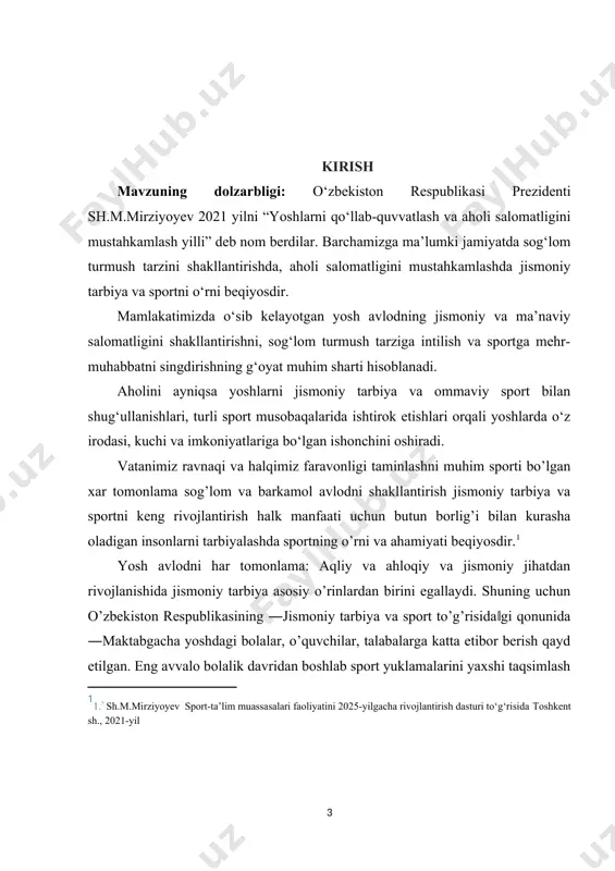 astikaning qadimgi davrlardan to hozirgi kungacha bo‘lgan tarixiy taraqqiyotini o‘rganish va tushuntirish. kurs ishining vazifasi: gimnastikaning qadimgi, o‘rta asrlar, yangi va zamonaviy davrlardagi rivojlanish bosqichlarini tahlil qilish. i.bob.gimnastikaning rivojlanish tarixi va elementlarini paydo bo`lish tarixi 1.1. gimnastikaning rivojlanishi va tarixi jismoniy tarbiya sifatida gimnastika juda ko’p vaktdan buyon rivojlanib kelgan. gimnastikaning rivojlanishi janglarni olib borish usullarining, jamiyat tuzilishining o’zgarishlariga va inson to’grisidagi ilmlarni rivojlanishiga uzviy boglik bo’lib kelgan. qadimlardan, qadimiy sharqda gimnastik mashgulotlari ko’llanib kelingan. qadim gretsiyada ham gimnastika jismoniy tarbiya sifatida ko’llanilgan. greklar gimnastika deb butun bir jismoniy tarbiya tizimini atashgan, lekin yoshlarning jismoniy tarbiyasiga va ularni musobakalarga tayyorlashga alohida e’tibor berishgan. shuning uchun birinchi tizimni gimnastika, ikkinchisini esa agonistika deb atashgan. kadimiy greklarning mashgulotlariga yugurish, sakrash, har xil predmetlarni otish, suzish, bugdoy to’ldirilgan koplarni urish kirar edi. keyinchalik gimnastika kadimiy rimda armiyaning jismoniy tarbiyasini kuchaytirishda juda rivojlanadi. bu erda maxsus gimnastik moslamalar ko’llaniladi, masalan, otda chavandozlarning yurishinn o’rgatish …