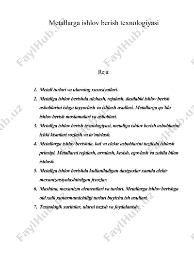 metallarga ishlov berish texnologiyasi — DOC