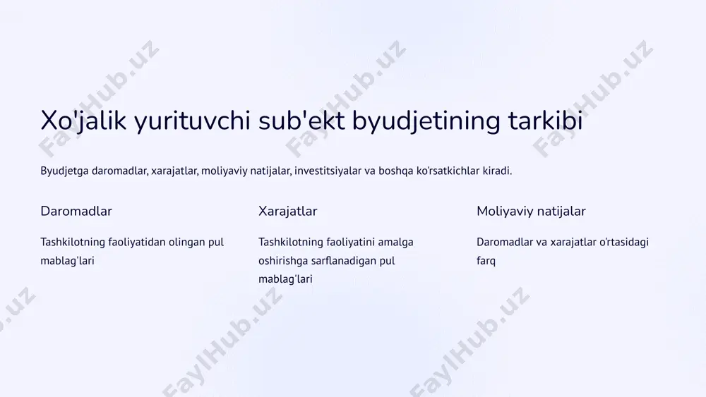 xo'jalik yurituvchi sub'ekt byudjeti mohiyati va uni shakllantirish - Page 5
