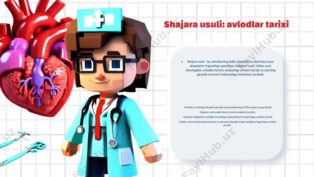 etik kasalliklarning tarqalishi va ularning sabablari haqida chuqurroq tushuncha berishga yordam beradi. genetik ko'rsatkichlar tahlili genetik ko'rsatkichlar, inson populyatsiyalarining genetikasini tahlil qilishda muhim ahamiyatga ega. ular genetik xilma-xillikni aniqlashda yordam beradi. genetik ko'rsatkichlar genetik xususiyatlarga asoslangan, masalan, allel chastotasi va genetik diversifikatsiya. populyatsiyalarning statistik tahlili orqali genetik ko'rsatkichlar yordamida genetik xususiyatlar va ularning tarqalishini o'rganish mumkin. misollar: 1) allel chastotasi - genetik xilma-xillikni ko'rsatadi. 2) genetik diversifikatsiya - genlarning tarqalishini o'rganadi. 3) populyatsiyalararo taqqoslash - genetik farqlarni aniqlash. populyatsion-statistik usullar va ularning ahamiyati populyatsion-statistik usullar orqali genetik ko‘rsatkichlarni tahlil qilishda olingan natijalar jamoatchilik salomatligini yaxshilashda muhim ahamiyatga ega. ushbu usullar yordamida genetik kasalliklarning tarqalishi, ularning sabablari va xavf omillari aniqlanadi. populyatsion-statistik usullarning afzalliklari orasida ularning genetik tadqiqotlar uchun qo‘llanilishi, ma’lumotlarning keng ko‘lamda tahlil qilinishi va natijalar orqali jamoatchilik salomatligini yaxshilash imkoniyatlari mavjud. ushbu usullar yordamida genetik faktorlarga asoslangan aholi sog‘lig‘ini baholash va mos ravishda tadbirlar rejalashtirish imkoniyatlari paydo bo‘ladi. xulosa …