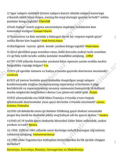 "tarixiy voqealar haqida test savollari" — DOCX