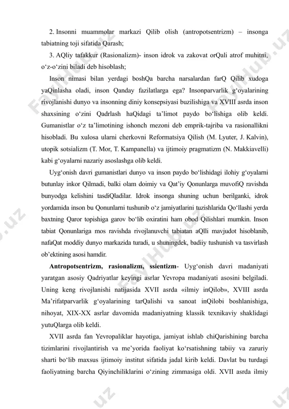 ii asrda fan yevropaliklar hayotiga, jamiyat ishlab chiqarishining barcha tizimlarini rivojlantirish va me’yorida faoliyat ko‘rsatishning tabiiy va zaruriy sharti bo‘lib maxsus ijtimoiy institut sifatida jadal kirib keldi. davlat bu turdagi faoliyatning barcha qiyinchiliklarini o‘zining zimmasiga oldi. xvii asrda ilmiy inqilob matematika va mexanikada sodir bo‘lib, aniq fanning ikki yo‘nalishi, ya’ni, aksiomatik va tajribaviy faoliyatlar birlashdi. zamonaviy fanda eksperiment (tajriba) bilishning usuli va quroli sifatida nazariy fanning antik va o‘rta asrlar shaklida tubdan farq qiladi. eksperimentga tayanuvchi olim antik davr donishmand-faylasufi yoki o‘rta asrlardagi ilohiyotshunosdan farqli olamga mutlaqo boshqacha munosabatni o‘ziga tanladi. u sodir bo‘layotgan hodisalarni kuzatish va mushohada qilishdan tabiatni ehtiyojiga mos tarzda o‘zgartiruvchiga aylandi va o‘zining sirlarini namoyon qildi. fanning shakllanishi va sekin-asta jamiyat hayotiga muhim asos bo‘lib kirishi yangi davr kishisining turmush tarzi, fikr yo‘sini, tafovutli qiyofasi sifatida rasionalizmning paydo bo‘lishiga sabab bo‘ldi. rasionalizmning keng ko‘lamda namoyon bo‘lishi xviii asrdagi ma’rifatparvarlik harakati bilan bog‘liq. barcha baxtsizlik va nohaqlikdan …