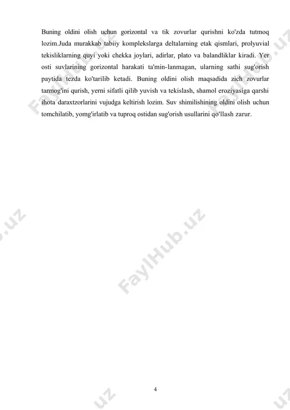 lari, quyi terrasalar qiya qumoq, yotqiziqlari qum qatlamchalari bilan aralash holda uchraydi sur-bо‘z, qumli chо‘l, taqirli turli darajada shamol eroziyasiga berilgan 5-10 5-10 va 10-30 barqaror emas juda murakkab (katta hajmda maxsus tadbirlar kompleksi zarur) konus yoyilmalari va daryo deltalarining etak qismlari, qirlar, adirlar, platolar yassi qiya, tо‘lqinsimon botiq og‘ir mexanik tarkibi yotqiziqlar (gil, og‘ir chumloq) shag‘al aralash qumloq (jipslashgan) sur-bо‘z, taqir о‘tloq, taqirli, shо‘rhok yotqiziqlar tarkibida tuz va gips mavjud shamol eroziyasiga turli darajada berilgan 3-5, 10-20 va undan pastda 10-30 va undan kо‘p juda barqaror iqlimiy resurslarni baholash iqlim resurslarining miqdor ko'rsatkichlari ko'p jihatdan qishloq xo'jalik ekinlarining turini va hosildorligini belgilab beradi. har qanday ekinlarning pishib yetilishi uchun ma'lum miqdorda issiqlik zarur bo'ladi. shuning uchun ham mamlakatimiz iqlimiy resurslarini qishloq xo'jaligi nuqtayi nazaridan baholash muhim amaliy ahamiyatga ega. vegetatsiya davrida kerakli miqdorda issiqlik mavjud bo'lsagina ekinlar urug'i unib chiqadi, rivojlanadi va pishib yetiladi. ekinlar​ning urug'i unib chiqishi, ko'p …