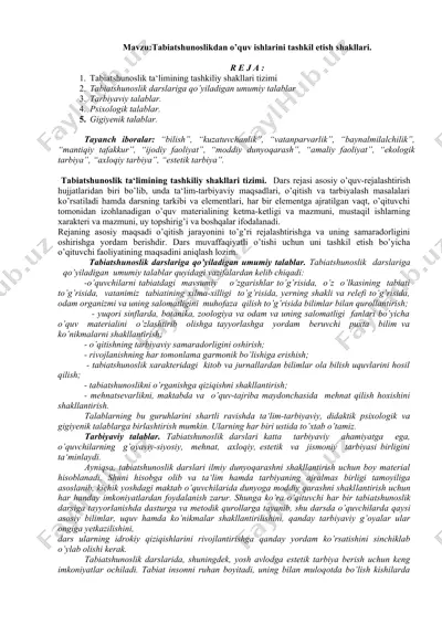 tabiatshunoslikdan o’quv ishlarini tashkil etish shakllari — DOCX