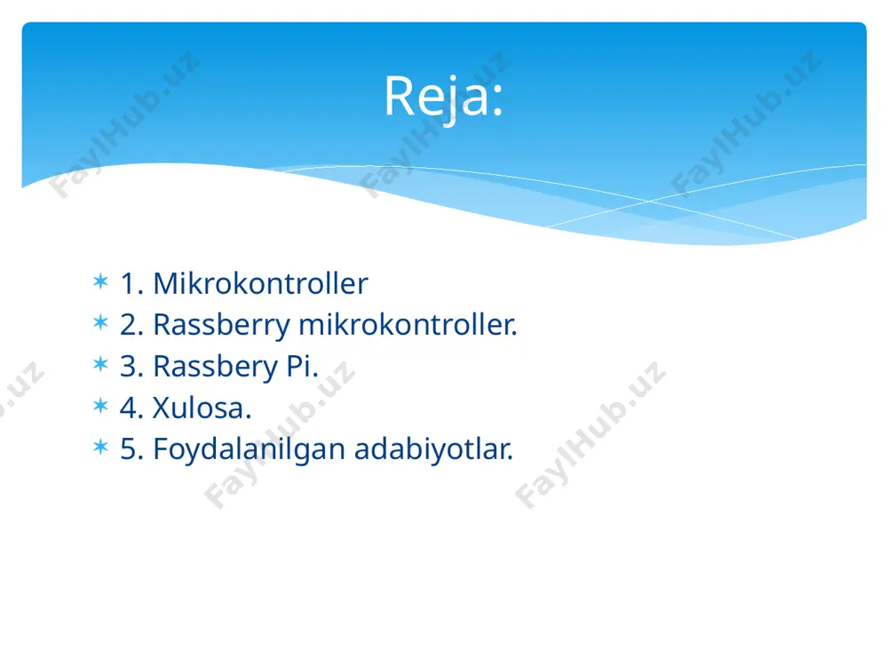 a kompyuter monitoriga yoki oddiy televizorga ulab, undan foydalanish raspberry pi ([ ' r ɑ ː z b ə r ɪ p a ɪ ], razberi pai ) - bu bank kartasi hajmidagi bir doskali kompyuter , dastlab kompyuter fanini o'qitish uchun arzon tizim sifatida ishlab chiqilgan , ammo keyinchalik o'z ichiga oladi. kengroq foydalanish va shuhrat. u eben upton boshchiligidagi ingliz kompaniyasi raspberry pi foundation [ 5 ] [ 6 ] tomonidan ishlab chiqilmoqda . 2019 yil oxiriga kelib, 30 milliondan ortiq raspberry pi qurilmalari sotilgan umuman olganimizda raspberry mikrokontrollerlari ta’lim tadqiqot va amaliy loyihalar uchun mukammal platforma hisoblanib va foydalanuvchilarga yaratish va innovatsion loyihalarni amalga oshirish uchun katta imkoniyatlar berayapti. raspberry mikrokontrollerlari, raspberry pi pico, zamonaviy elektronika va dasturlash sohasida kichik, qulay va arzon platforma sifatida keng qo'llab kelmoqdamiz. bugungi kunda aqlli va avtomatlashtirilgan qurilmalar mikrokontrollerlar yordamida amalga oshirilgan. ular kirishlarni samarali to'playdi, ma'lumotlarni qayta ishlaydi va chiqishlarni …