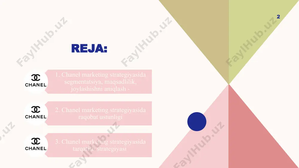 qilmoqda. chanel marketing strategiyasida bcg matritsasi chanel mahsulot portfeli atirlar, soatlar, terini parvarish qilish va bo'yanish aksessuarlaridan iborat. xushbo'y hid va soat mahsulotlari toifasi bcg matritsasida "yulduz" bo'lib , moda aksessuarlari segmentida ko'plab taniqli kompaniyalar mavjudligi sababli bular bcg matritsasida savol belgisidir. chanel marketing strategiyasida tarqatish strategiyasi 7 chanel mahsulotlarini butun dunyo bo'ylab mavjud qilish uchun o'z takliflarini eksklyuziv do'konlar, elektron tijorat saytlari, ko'p brendli do'konlar va yuqori darajadagi super bozorlar kabi turli kanallar orqali tarqatadi . chanel eksklyuziv ko'rgazma zallari chanel boutique deb ataladi va butun dunyo bo'ylab 300 dan ortiq chanel butiklari mavjud. chanel marketing strategiyasida brend kapitali moda aksessuarlari tufayli yuqori ko'rinish chanelga 2016 yil may oyida forbes ma'lumotlariga ko'ra 5,2 milliard dollar sotilgan holda 7,2 milliard dollarlik brendga aylanishiga yordam berdi. forbes ro'yxatida u dunyo bo'ylab eng qimmat brendlar ro'yxatida 80 o'rinni egalladi . 8 chanel marketing strategiyasida raqobat tahlili kiyim va aksessuarlar bozori bir-biri bilan …