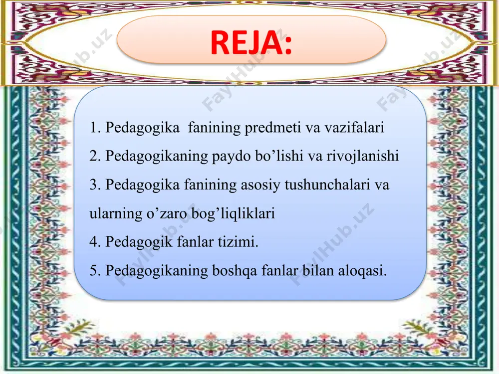biiy ofatlardan himoyalanish yo’lida olib borgan harakatlari tarbiya g`oyalarining shakllanishiga asos bo’lib xizmat qilgan. ibtidoiy jamoa tuzumida odamlarning guruh-guruh bo’lib hayot kechirishi sababli bolalarga tirikchilik o’tkazish yo’lidagi faoliyat (o’simlik mevalari, ildizlarini terish, hayvonlarni ovlash)ni tashkil etish borasidagi tajribalarni o’rgatish guruh a`zolari tomonidan birdek amalga oshirilgan. insoniyat tarixidan mustahkam o’rin olgan sharq uyg`onishi deb nom olgan tarixiy jarayon aynan feodal tuzumi — o’rta asrlar davrida sodir bo’ldi. sharqda buyuk allomalar — muhammad muso al-xorazmiy, abu nasr forobiy, abu rayhon beruniy, abu ali ibn sino, ahmad al-farg`oniy, g`arbda esa t.mor, t.kampanella, e.rotterdamskiy, f.rable, m.monten va boshqalar tomonidan har tomonlama rivojlangan, ruhiy va jismoniy jihatdan sog`lom, antik dunyo va burjuaziya davri yutuqlari asosida ilmiy bilimlarni o’zlashtira olgan shaxsni tarbiyalash g`oyasi ilgari surildi va puxta asoslab berildi. respublikada ta’lim sohasida amalga oshirilayotgan islohotlarning asosiy mazmun hamda yo’nalishlari o’zbekiston respublikasining «ta’lim to’g`risida»gi qonuni va «kadrlar tayyorlash milliy dasturi» kabi me`yoriy hujjatlarda belgilab berilgan. demak, mavjud …