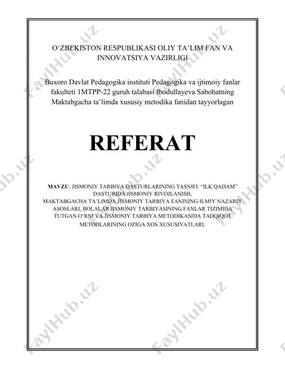 jismoniy tarbiya dasturlarining umumiy tasnifi — DOCX