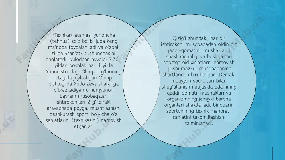 aragan, gavda esa bir oz oldinga egilgan bo'ladi. gavda erkin holatda bo'lishi kerak. 8 o'yinchi ma'lum bir texnik usulni bajarish uchun maydon bo'ylab harakatlanadi. bunday usul va o'yinning vaziyatiga bog'liq holda, qadam tashlab (oldinga, orqaga, yon tomonga), sapchib, sakrab, yugurib, yiqilib turli harakatlarni amalga oshiradi. qadam tashlash va yugurish bilan qilinadigan harakatlar birmuncha yumshoq (uom tebranishining sustligi sababli) bo'ladi. yon tomonga qadamlashdan ko'p hollarda katta bo'lmagan masofani bosib o'tish bilan to'siq qo'yganda, hujum zarbasini qabul qilganda yoki to'siqdan o'z yo'nalishini o'zgartirib qaytgan to'pni qabul qilishda foydalaniladi. harakat doimo kerakli harakat yo'nalishiga yaqin bo'lgan oyoqdan boshlanadi. sapchib, sakrab, yugurish bilan bo'ladigan harakatlardan tez javob harakatlarini amalga oshirishda qo'llaniladi. ko'rib chiqilgan harakatlardan ko'p hollarda umumiy birlikda ham foydalaniladi. 9 qo'llar to'p bilan yuz tepasida to'qnashadi. bunda bosh barmoq asosiy nagruzkani qabul qiladi, ko'rsatkich barmoqlar esa zarba berishda asosiy bo'ladi. o'rta barmoq kamroq ravishda, nomsiz va jimjiloq asosan to'pni yon tomondan ushlab turishga …