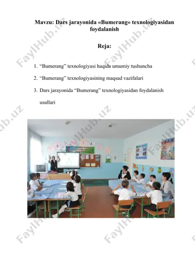 dars jarayonida «bumerang» texnologiyasidan foydalanish — DOC