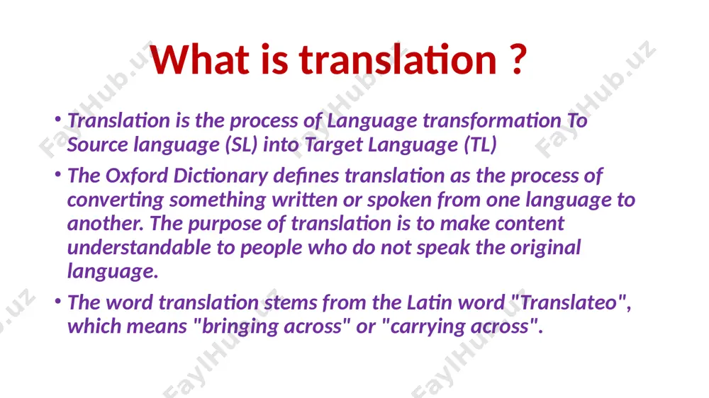 is not a marginal activity in the america but one of the central activities there which plays great roles in forming a nation’s identity. he suggests including social and psychological aspects to broaden the definition of translation translation method vs translation procedure according to newmark : the difference between translation methods and translation procedures that translation methods relate to whole texts, translation procedures are used for sentences and the smaller units of language" (p.81). method of translation by newmark : 1. word for word translation word-for-word translation: in which the sl word order is preserved and the words translated singly by their most common meanings, out of context. 2. literal translation literal translation: in which the sl grammatical constructions are converted to their nearest tl equivalents, but the lexical words are again translated singly, out of context. 3. faithful translation faithful translation: it attempts to produce the precise contextual meaning …