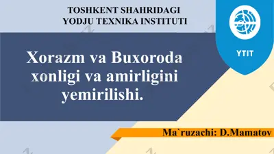 xorazm va buxoro davlati va amirliklarining emirliklari — PPTX