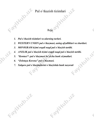 pul o`tkazish tizimlari — DOC