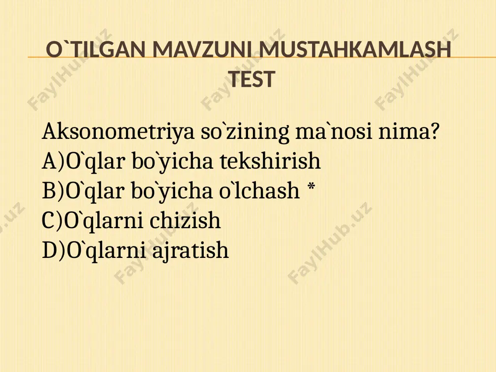 agi 1-nuqta x o`qqa o`lchab qo`yiladi. 1-nuqtadan y o`qqa parallel chizilib unga 1a oraliq olib o`tiladi. a ni b va c bilan tutashtirilsa uchburchaklik yasaladi. mazkur uchburchakni w da chizishda b, c va undagi 1-nuqtani y o`qqa olib o`tiladi hamda 1-nuqtadan z o`qqa parallel chizib o`tkaziladi. 1 a balandlik o`lchab qo`yilib, hosil bo`lgan a nuqta b va c bilan tutashtiriladi. ma`lumki, muntazam olti burchan aylanani teng olti bo`lakka bo`lish orqali yasaladi. izometriyada chizilgan oltiburchakning nuqtalarini ketma-ket egri chiziqda sillq qilib tutashtirilsa, aylananing izometriyasi ellips hosil bo`ladi. demak aylana izometriyada ellips ko`rinishida tasvirlanar ekan. lekin aylanani bunday chizish ancha qiyin. standart tavsiyasiga ko`ra ellipsni to`rt markazli ovalga almashtirib chiziladi. bu ovalni bundan keyin shartli ravishda ellips deb yuritiladi. ellipisni hosil qilish tasirlanadigan aylana chizilib uning markazi orqali x, y, z o`qlari hamda z ga perpendikulyar gorizontal yordamchi chiziq o`tkazilinadi, bu gorizontal chiziq ellipsning katta o`qi hisoblanadi. aylana bilan kesishayotgan chiziqlar belgilab …