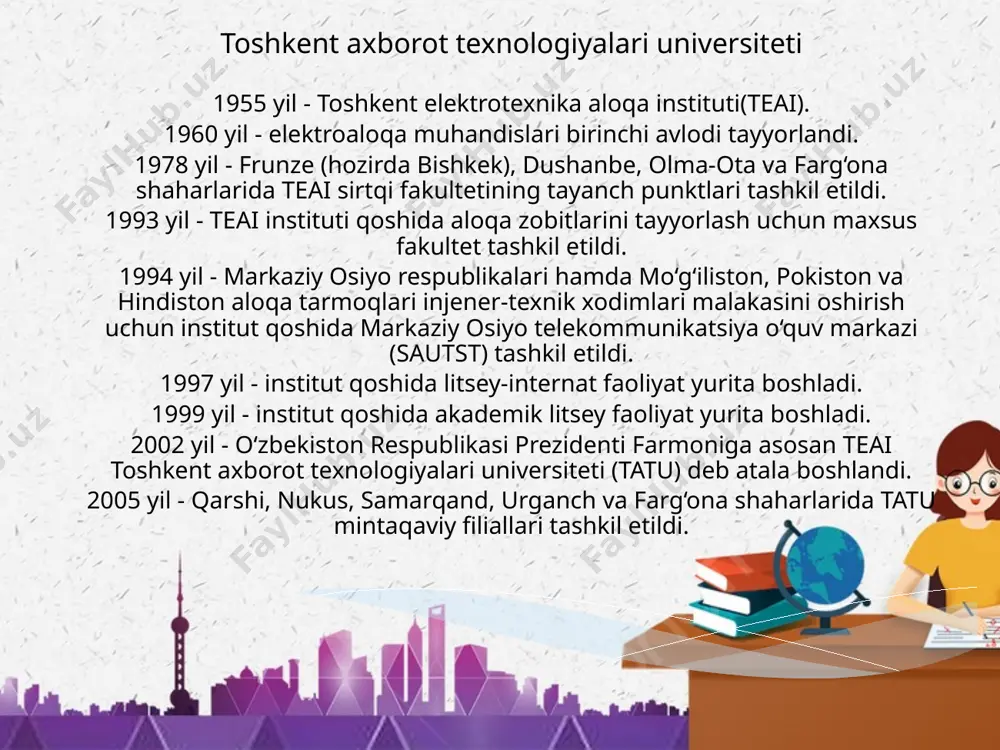 qillikka erishgach, 1992-yilda sirdaryo davlat pedagogika instituti bazasida tashkil etildi. bugun guliston davlat universiteti o‘zbekiston respublikasi ta’lim tizimida yuqori mavqeni egallaydi. mazkur holat universitetda ilmiy-tadqiqot ishlarining keng doirada yo'lga qo‘yilganligi bilan baholanadi. rivojlangan universitetlar singari bu maskanda ham ko‘plab bo‘limlar faoliyat olib boradi. universitetning shakllanishida tempus va ites tomonidan taqdim etilgan xalqaro grantlar asosiy o‘ringa ega. guliston davlat universiteti tadqiqot institutlari va xalqaro tashkilotlar bilan yaqin aloqalar o‘rnatishni davom ettirmoqda. bugungi kunda universitet iwmi, icarda va jirca kabi xalqaro institut va tashkilotlar bilan yaqin hamkorlik aloqalarini olib boryapti. guliston davlat universiteti 1 jahon iqtisodiyoti va diplomatiya universiteti - xalqaro iqtisodiy munosabatlar, xalqaro huquq, xalqaro munosabatlar sohasida mutaxassislar tayyorlaydigan o‘zbekistondagi oliy o‘quv yurti va yirik ilmiy markazidir.ushbu oliygoh o‘zbekiston respublikasi tashqi ishlar vazirligiga qarashli. 1992-yil 23-sentyabrda o'zbekiston respublikasi prezidenti farmoni bilan respublikamizning xalqaro siyosiy, iqtisodiy va huquqiy munosabatlari sohalarida faoliyat ko'rsatuvchi mutaxassislarni tayyorlash maqsadida tashkil qilindi. shu kunga qadar universitetda 1500 …