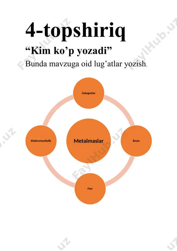 kimyo o’qitish metodikasi bo‘yicha o‘quvchi topshiriqlari - Page 5