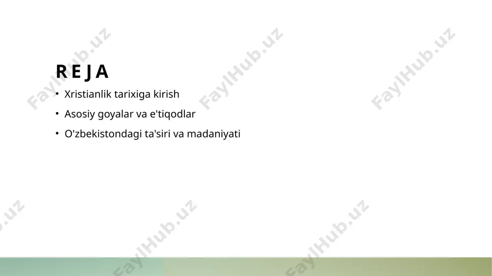 ianlikning asoslari xristianlik, iso masihning o'gitlari va hayoti asosida shakllangan. uning asosiy e'tiqodlari xudo, iso va muqaddas ruhga bag'ishlangan. 2 qutqarilish g'oyasi xristianlikda qutqarilish, iso masihning o'limi va tirilishi orqali ta'minlanadi. bu jarayon, insonlar uchun gunohdan qutulish yo'lidir. 3 sevgi va hamjihatlik xristianlikning fundamental g'oyalaridan biri sevgi. iso o'ziga xos tarzda "yaqinlaringni sev" degan o'gitni berib, xalqlar o'rtasida birligini ta'minlaydi. xristianlikdagi uchta muhim g'oya: sevgi, umid, va xushhalik. 1 sevgi xristianlikda sevgi, insonlarning bir-biriga nisbatan hurmat va mehr bilan qarashini ta'kidlaydi. bu g'oya iso masihning o'gitlarida ajralmas ahamiyatga ega. 2 umid umid xristianlikda muhim o'rin tutadi, chunki u odamlarni qiyinchiliklar va sinovlardan o'tishda kuch beradi. iso masihning qaytishiga bo'lgan umid, ishonchni oshiradi. 3 xushhalik xristianlikda xushhalik, ruhiy va jismoniy farovonlikni anglatadi. bu, insonlar orasida o'zaro yordam va qo'llab-quvvatlash orqali rivojlanadi. 4 ijtimoiy ahamiyat ushbu uch g'oya xristianlikda ijtimoiy adolat va bir-biriga yordam berishni kuchaytiradi. ular jamiyatda tinchlik va hamjihatlikni ta'minlashda …
