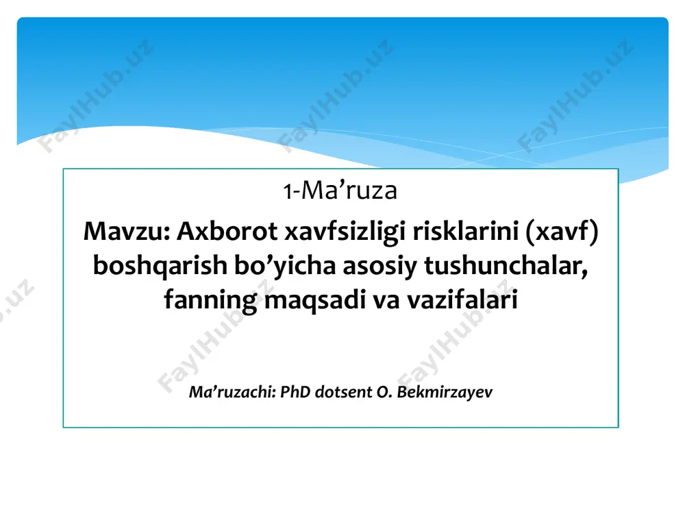 mumkin  dastlabki oqibatlar zanjirli reaktsiya orqali o'sishi mumkin oqibat (natija) - aniqlanishi mumkin bo'lgan xavf, uning miqdorini aniqlash va uni kamaytirish bo'yicha rejalashtirilgan harakatlar (masalan, kommunal xizmatlarning ishlamay qolish xavfi, yong'in xavfi va boshqalar); - ta'sirini to'liq aniqlash mumkin bo'lmagan xavf (masalan, odamlarning grippi(cov-19) yoki hayvonlar kasalliklari epidemiyasi); - tashkilotga jiddiy ta'sir ko'rsatishi mumkin bo'lgan xavf. - 2007 yilda nassim nikolas taleb tashkilotni kutilmagan hodisalarini tasvirlab berish maqsadida "qora oqqushlar" atamasini kiritdi, masalan, 2011 yildagi yaponiya zilzilasi, sunami va undan keyingi yadroviy avariya. xavf tasnifi  rikslar menejmenti - bu risk sohasidagi tashkilotni boshqarish va boshqarishning muvofiqlashtirilgan faoliyati.  axborot xavfsizligi xavfini boshqarish jarayoni kontekstni aniqlash, xavfni baholash, xavfni davolash, riskni qabul qilish, risk haqida ma'lumot almashish, riskni kuzatish va ko'rib chiqishdan iborat.  xavf-xatar menedjmenti — axborot- telekommunikatsiya texnologiya resurslariga ta’sir etishi mumkin bulgan xavfli xodisalar okibatlarini identifikatsiyalashning, nazoratlashning, bartaraf etishning yoki kamaytirishning tо‘lik jarayoni. xavf-xatar menedjmenti rikslar …