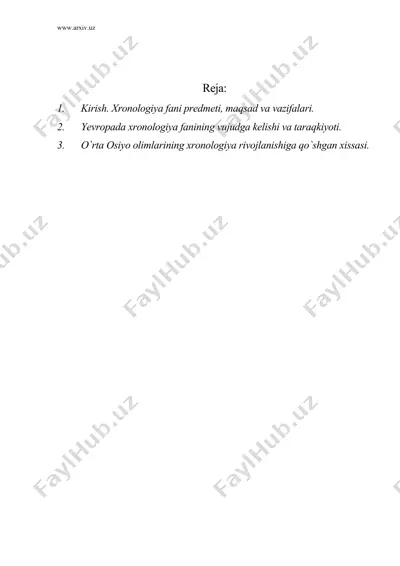 xronologiya fani predmeti, maqsad va vazifalari — DOC